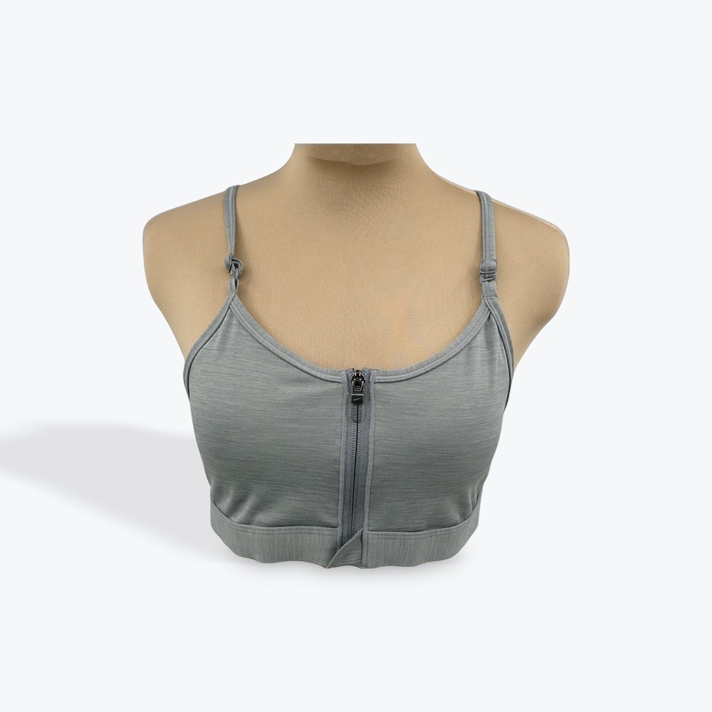 Nike‎ Sports Bra Zip Front Removable Pads Medium Gray Activewear Athletic